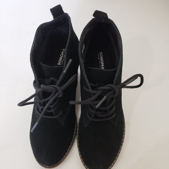 Sonoma Black Suede Leather Wedge Booties Size 6 - Picture 13 of 15